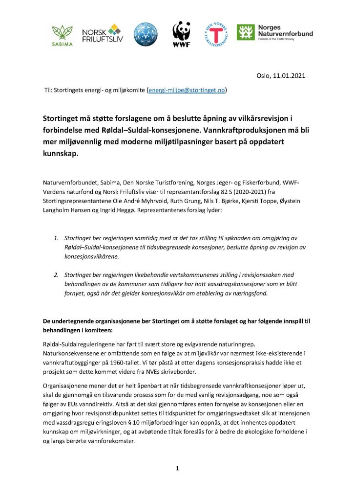 Skriftlig innspill -Naturvernforbundet, Sabima, NJFF, WWF, DNT og Norsk Friluftsliv